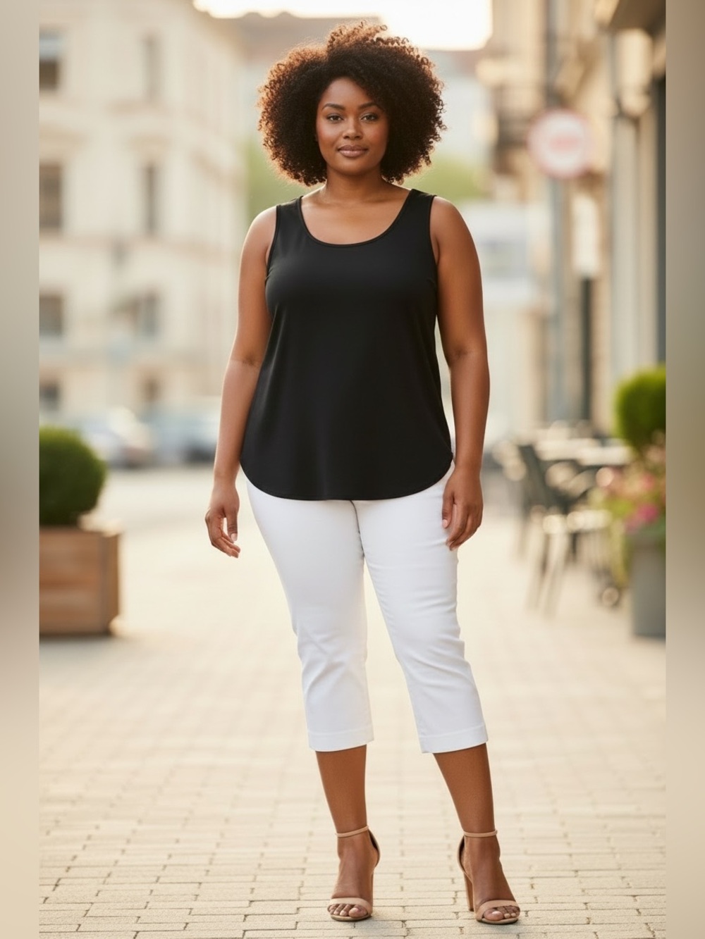 Laura Plus, 1X Black Sleeveless Tank Top Stretch Blouse Plus Size Career Casual